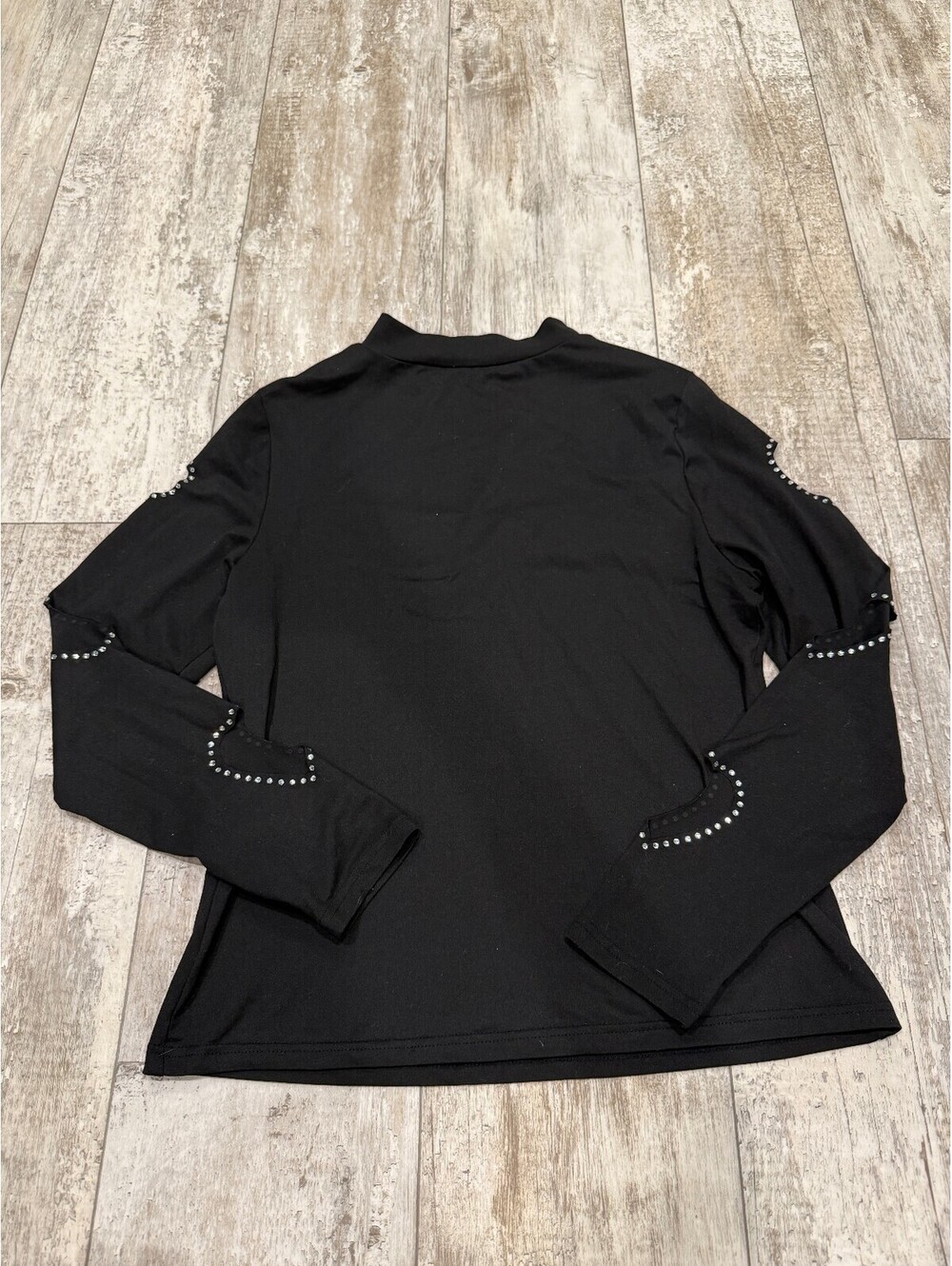 Womens XL Black Rhinestone Heart Cutout Long Sleeve Y2K Top